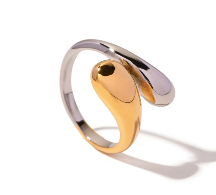 Bague Asia – packshot anneau bicolore – acier inox 316L plaqué or 18K – Oseraa