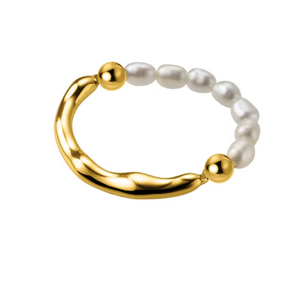 Bague Astée – packshot perles d’eau douce & motif doré – Oseraa