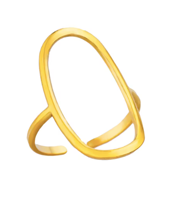 Bague Athena – packshot anneau ovale ajouré – acier inox 316L plaqué or 18K – Oseraa