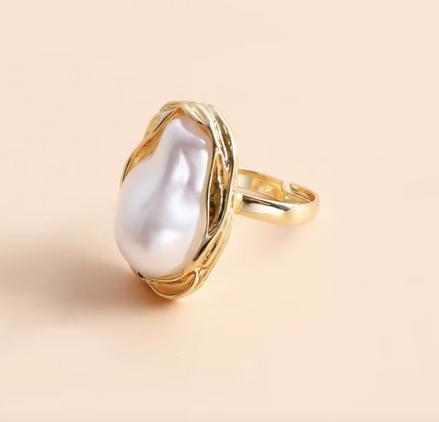 Bague LEDA – perle effet baroque – acier inox 316L plaqué or 18K – Oseraa