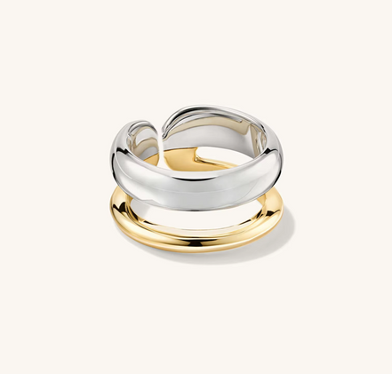 Bague Lucy – packshot bicolore double volume – acier inox 316L plaqué or 18K – Oseraa