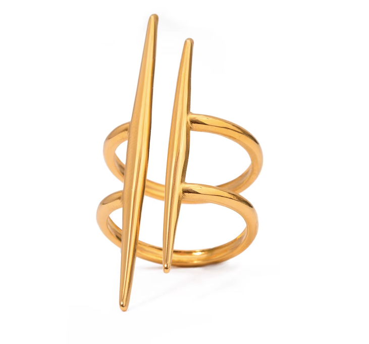 Bague Zeina – packshot double anneau pointes – acier inox 316L plaqué or 18K – Oseraa