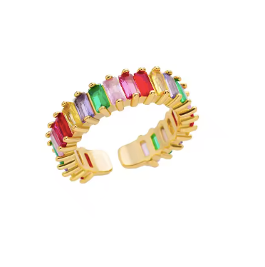 Vue détaillée de la bague Aglaé avec pierres multicolores