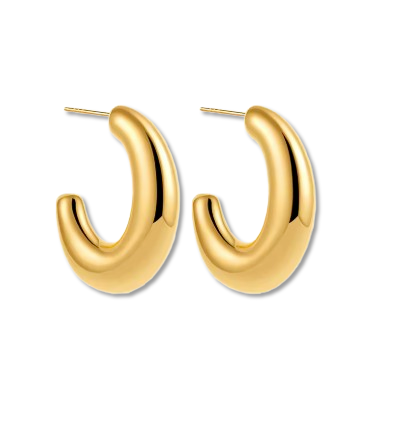 Boucles ATAR créoles en C, acier inox plaqué or 18K, fond blanc – Oseraa