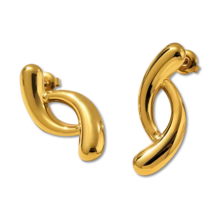 Boucles DARHA vortex sculptural, acier inox plaqué or 18K, fond blanc – Oseraa