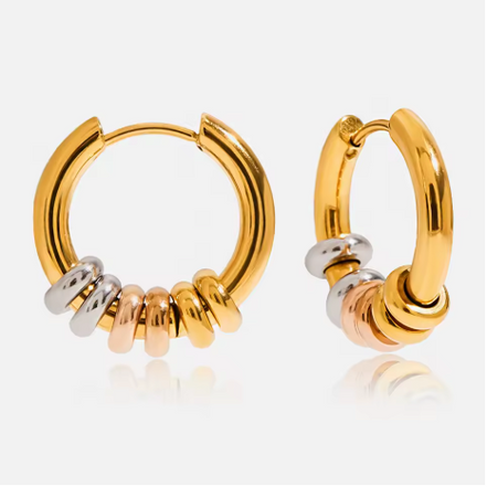 Boucles ISE créoles minimalistes avec anneaux tricolores or/or rose/acier, acier inox plaqué or 18K – Oseraa