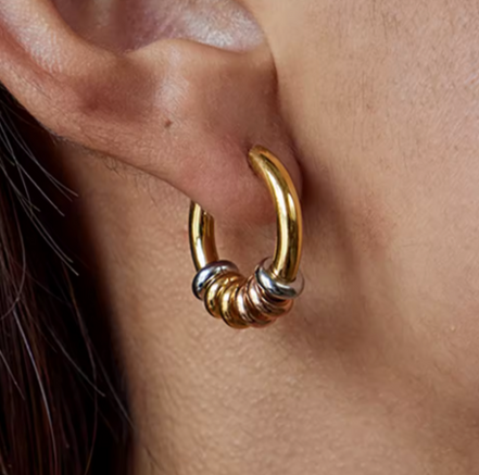 Boucles ISE créoles mix-metal portées, profil – Oseraa