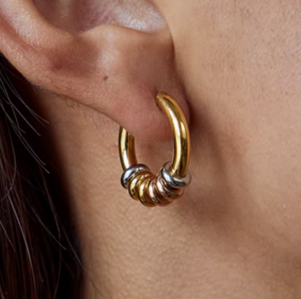 Boucles ISE créoles mix-metal portées, profil – Oseraa