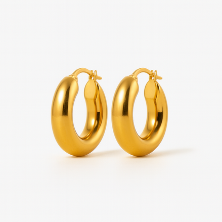 Boucles KASTINA créoles épaisses, acier inox plaqué or 18K, fond blanc – Oseraa