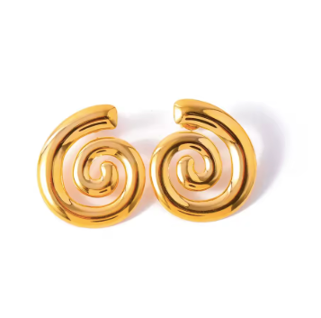 Boucles LILLE spirales dorées, acier inox plaqué or 18K, fond blanc – Oseraa