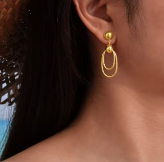 Boucles LIMA pendantes double ovale, acier inox plaqué or 18K – Oseraa