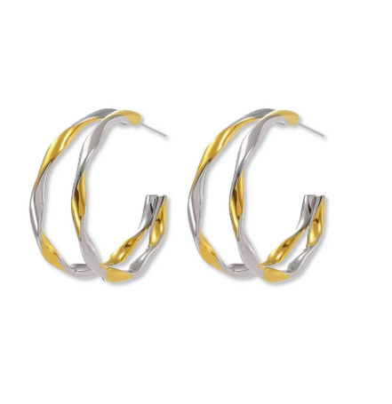 Boucles LONDRES bicolores double couche en C, acier inox plaqué or 18K – Oseraa