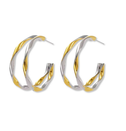 Boucles LONDRES bicolores double couche en C, acier inox plaqué or 18K – Oseraa
