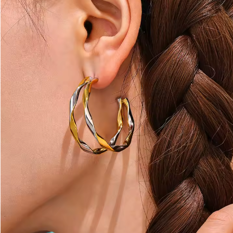 Boucles LONDRES mix-metal en C portées, profil – Oseraa