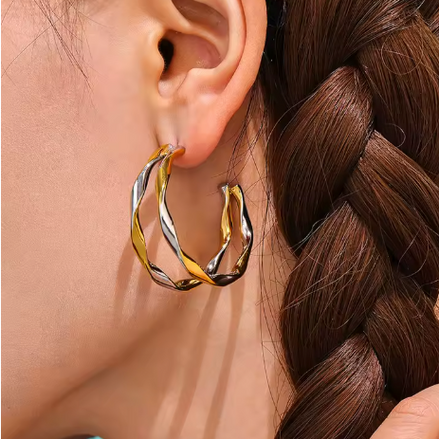 Boucles LONDRES mix-metal en C portées, profil – Oseraa