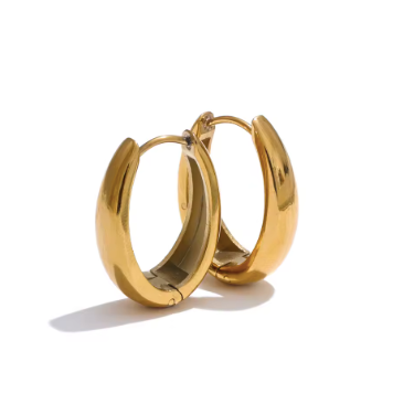 Boucles MORA créoles géométriques en U, acier inox plaqué or 18K, fond blanc – Oseraa