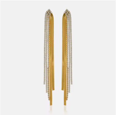 Boucles NANTES pendantes cascades strass, acier inox plaqué or 18K, fond blanc – Oseraa