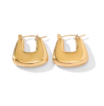 Boucles PARIS créoles géométriques en U, acier inox plaqué or 18K, fond blanc – Oseraa