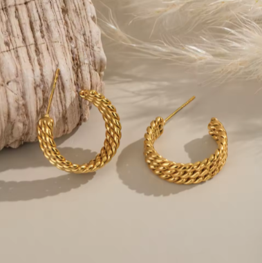 Boucles TOULOUSE créoles torsadées fines, acier inox 18K– Oseraa