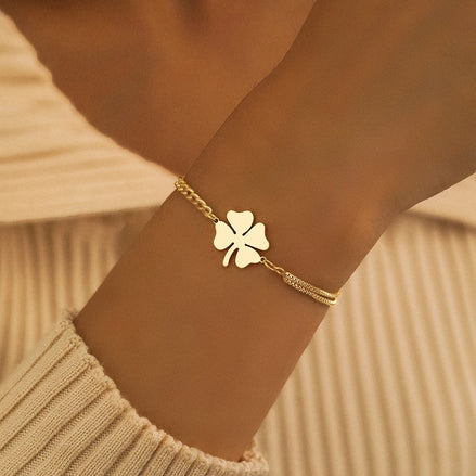 Bracelet Pékin en acier inoxydable doré trèfle porte-bonheur - o-dace.com