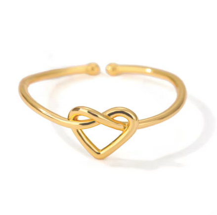 CLÉA | Bague en Acier Inoxydable – Cœur Noué Ajustable, Plaqué Or 18K | Oseraa.com