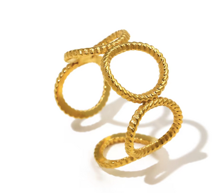VALENTINE| Bague Ajustable – quadruple anneau tressé, acier inox 316L plaqué or 18k | oseraa.com